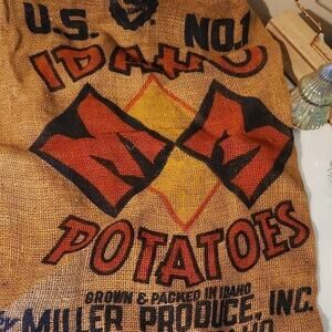 Idaho potatoes vintage burlap bag Miller Produce no 1 antique decor farmhouse